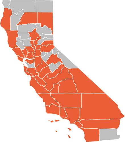 California map with highlighted counties